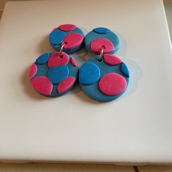 Geometric Shape Colorful Pattern Clay Earrings - Picture 2 of 10